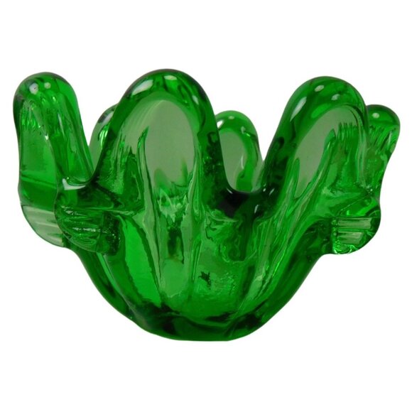 Italian Murano Art Glass Abstract Emerald Green Stretch Dish /Bowl/ Vase /Vessel - Picture 6 of 8